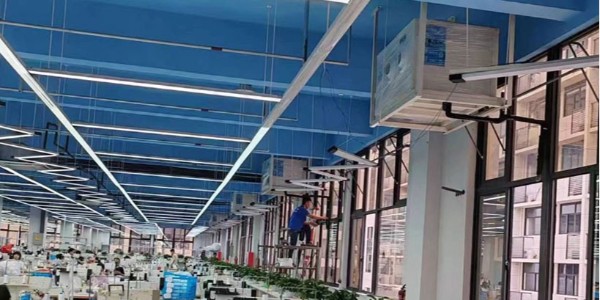 工業省電空調臥式射流機應用于鞋廠降溫